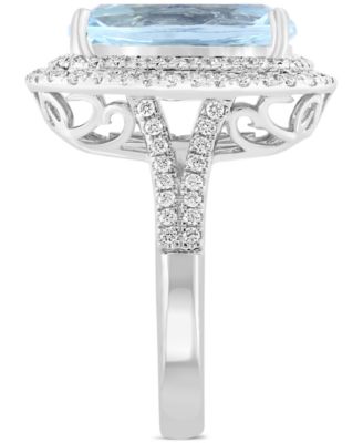 EFFY&reg; Aquamarine (5-7/8 ct. t.w.) & Diamond (3/4 ct. t.w.) Double Halo Statement Ring in 14k White Gold