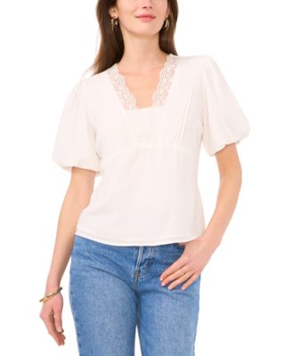Vince Camuto - Women's Lace-Trim Puff-Sleeve Top