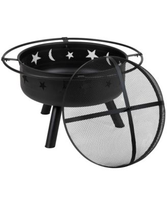 Ayala 5 Piece Outdoor Leisure Set With Set Of 4 Poly Resin Adirondack Chairs And Star And Moon Iron Fire Pit