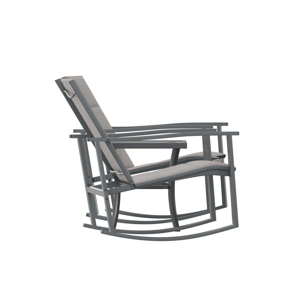 Brevyn 3 Piece Outdoor Bistro Set With Flex Comfort Rocking Chairs And Steel Framed Glass Top Table -black