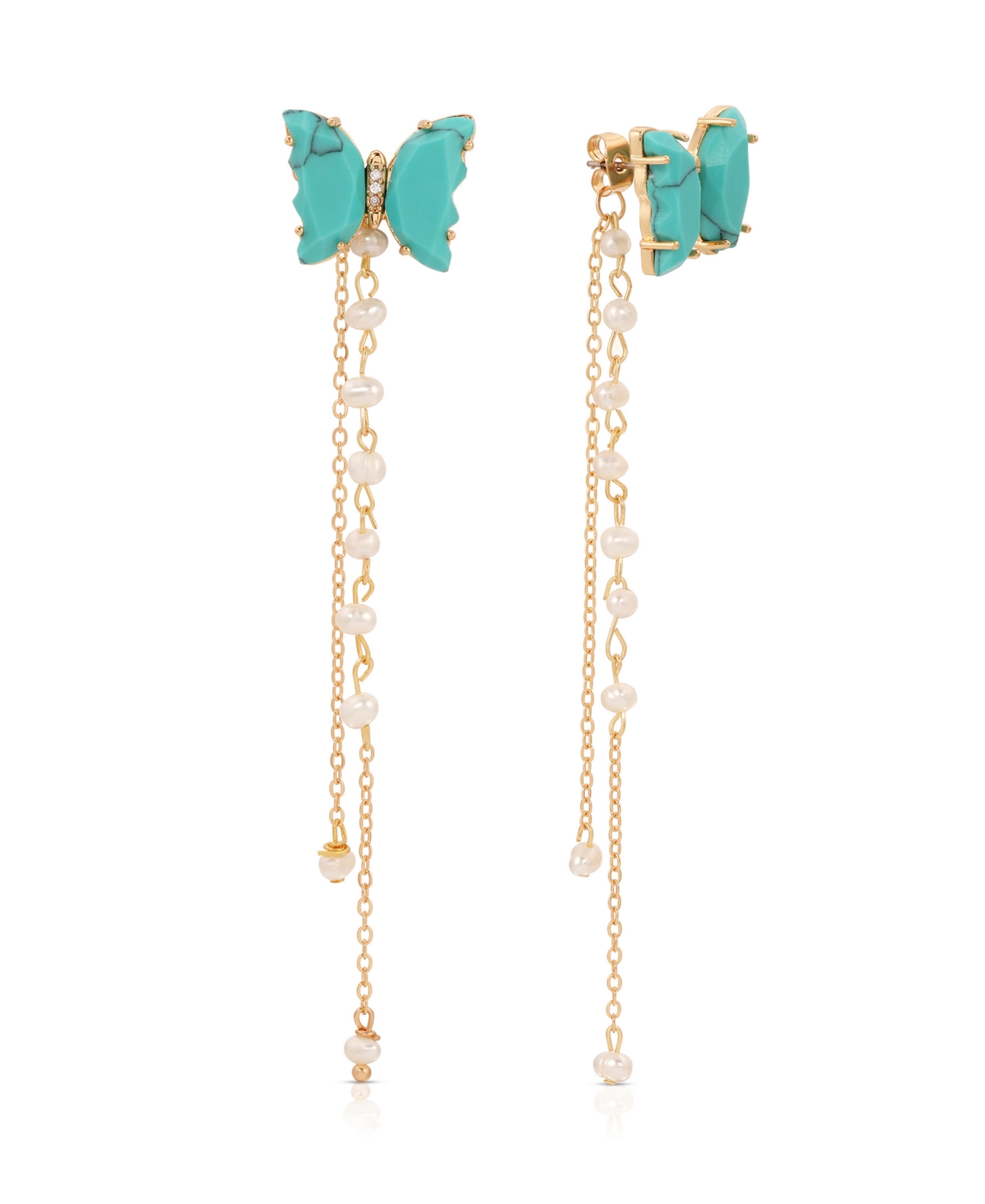 Ettika Turquoise Butterfly Freshwater Pearl Chain Dangle Earrings In Turquoise