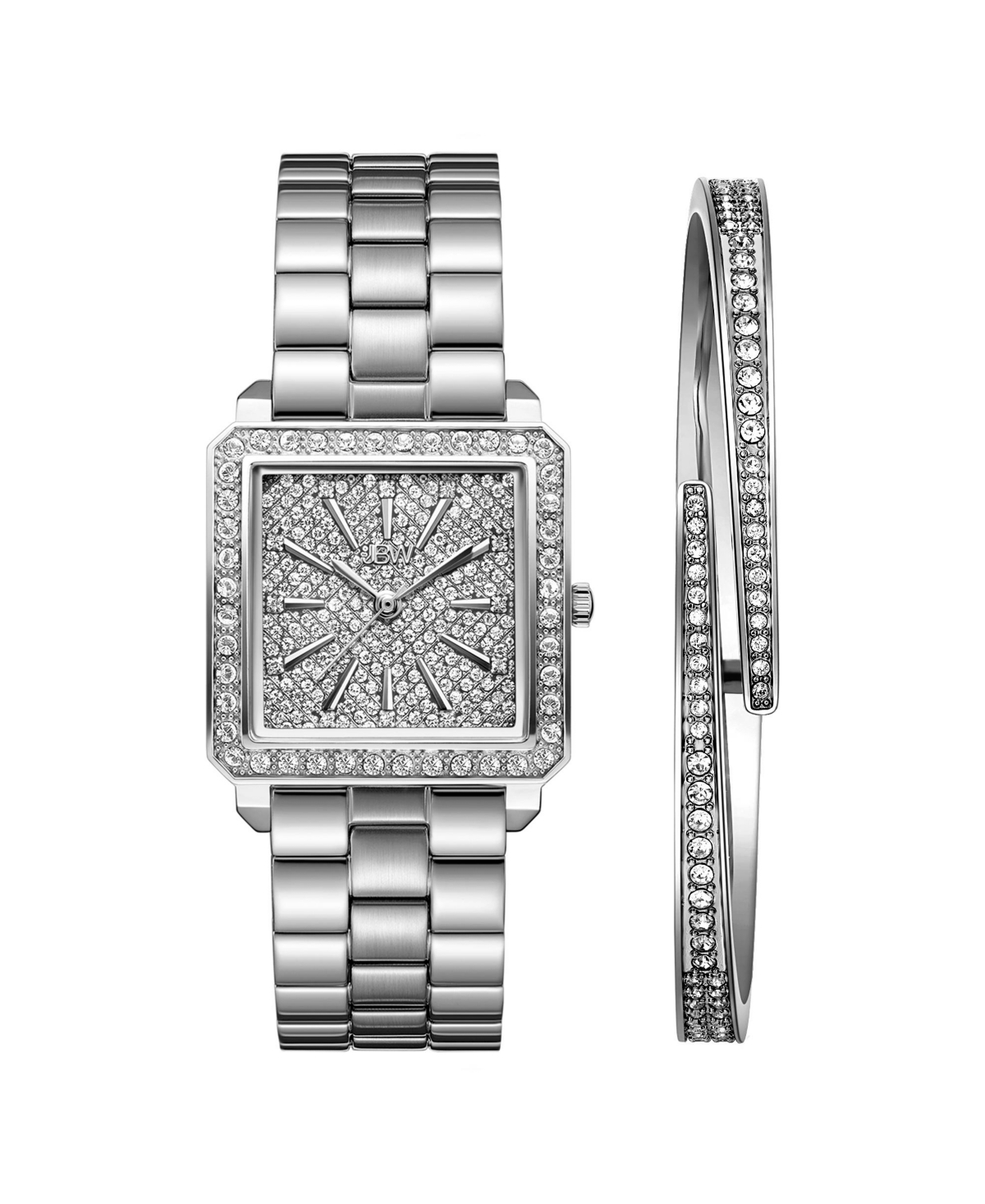 Women's Cristal Quartz Silver Stainless Steel Watch Set, 28mm - Silver