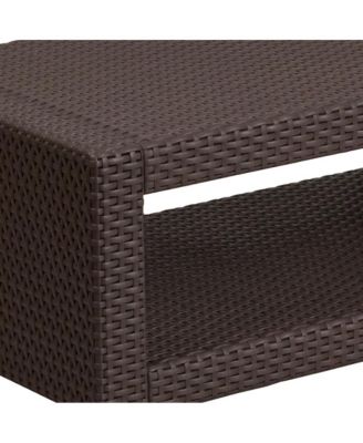 Malmok Outdoor Furniture Coffee Table Faux Rattan Wicker Pattern All-Weather Patio Coffee Table With Shelving
