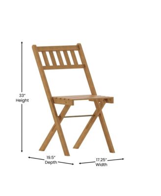 Stora Set Of 2 Solid Acacia Wood Armless Folding Patio Bistro Chairs With Slatted Backs And Seats