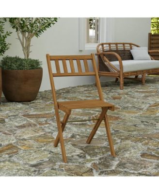 Stora Set Of 2 Solid Acacia Wood Armless Folding Patio Bistro Chairs With Slatted Backs And Seats