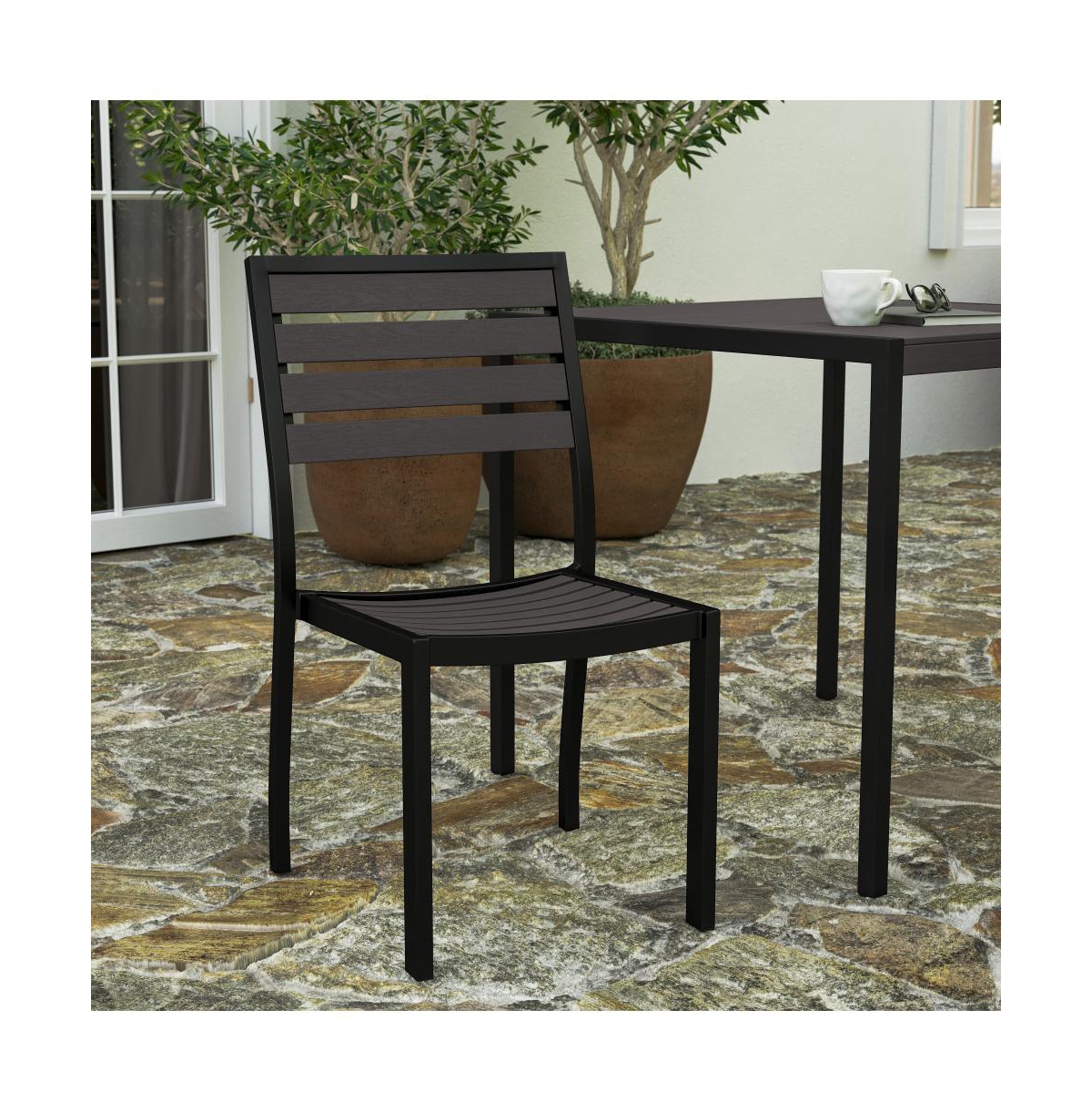 Kersey Outdoor Side Chairs Poly Faux Wood And Metal Patio Deck For All-Weather Use- Set Of 2