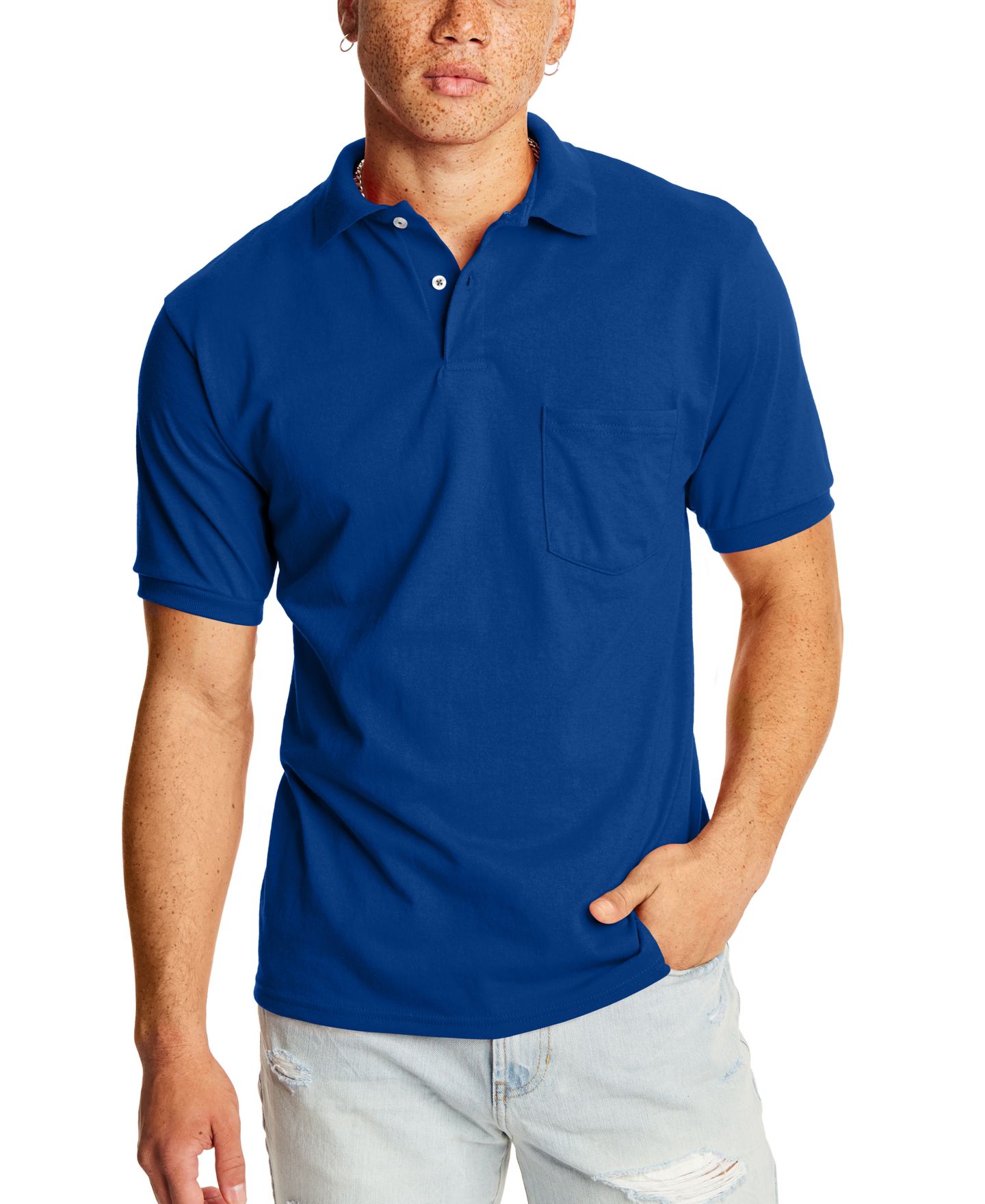Мужские поло Hanes EcoSmart Pocket Polo Shirt, 2-Pack, цвет: Синий — фото 1