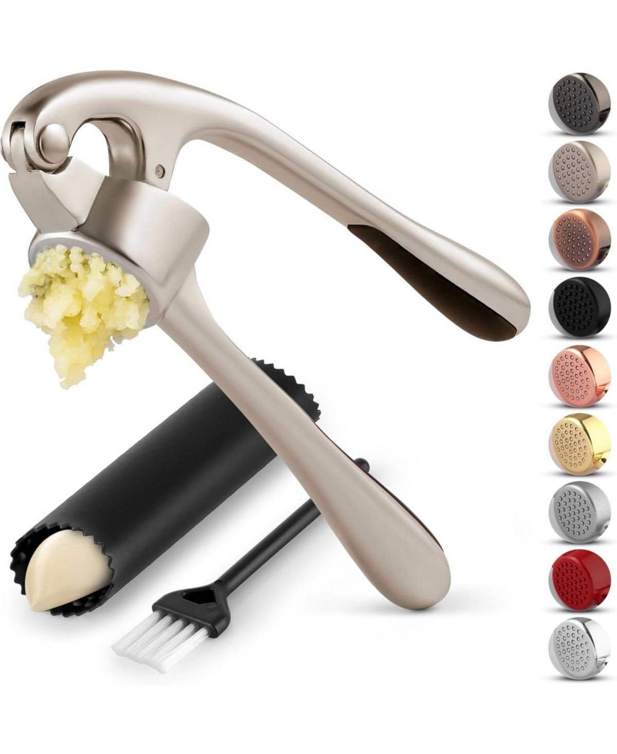 Zulay Kitchen Premium Garlic Press Set - Rust Proof & Dishwasher Safe Professional Garlic Mincer Tool