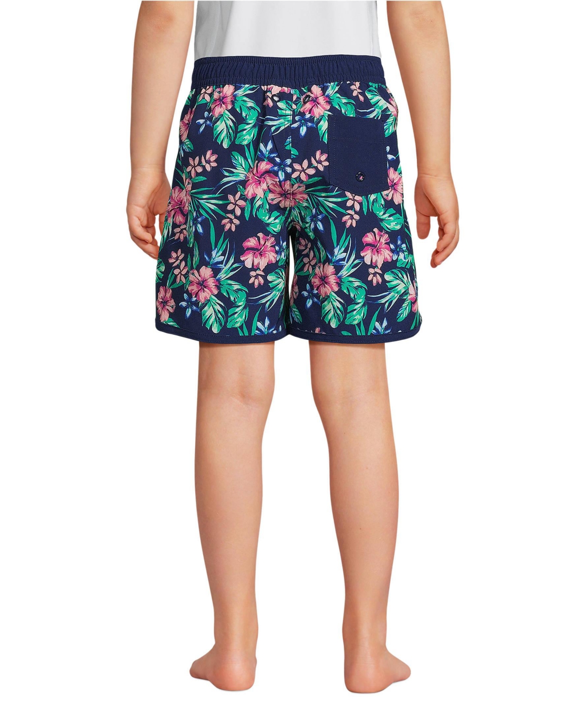 Lands' End Boys Active Stretch Curved Hem Long Board Short -rosella floral