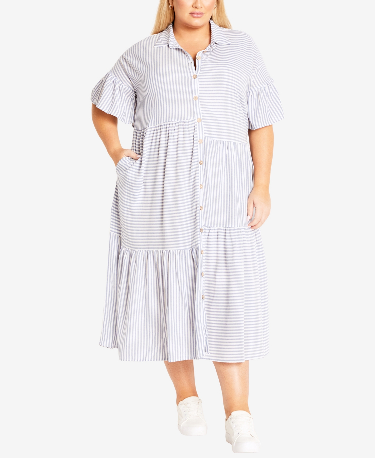 Shop Avenue Plus Size Kaitlyn Stripe Midi Dress In Blue Stripe