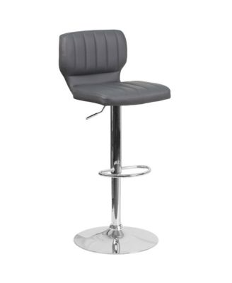 Set Of Two Swivel Bar Stools With Vertical Stitched Back And Adjustable Chrome Base With Footrest