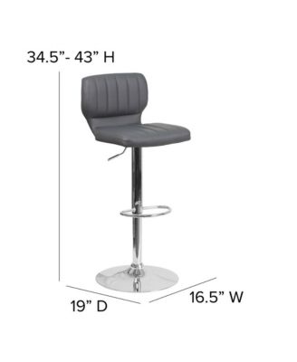 Set Of Two Swivel Bar Stools With Vertical Stitched Back And Adjustable Chrome Base With Footrest