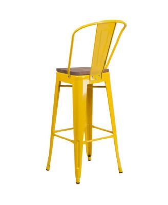 Dothan Metal Dining Stool With Curved Slatted Back And Textured Wood Seat