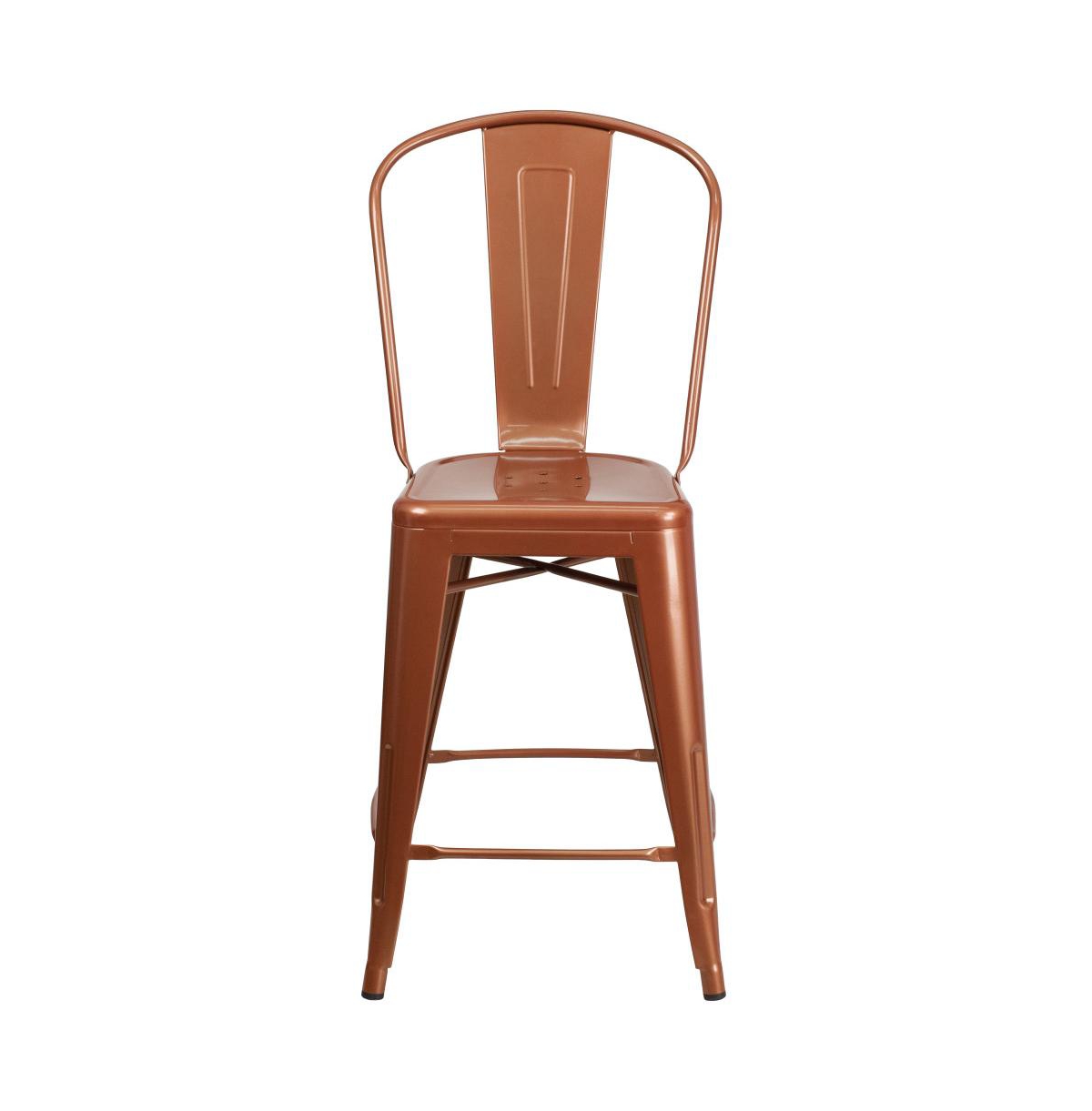 Stella Metal Indoor-Outdoor Counter Stool With Vertical Slat Back And Integrated Footrest
