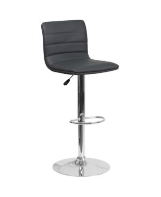 Modern Vinyl Adjustable Height Barstool With Horizontal Stitch Back, Set Of 2