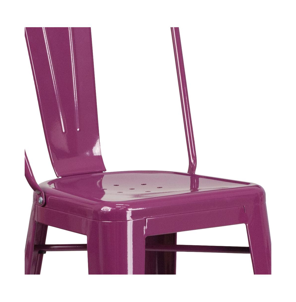 Sabine Metal Indoor-Outdoor Barstool With Vertical Slat Back And Integrated Footrest