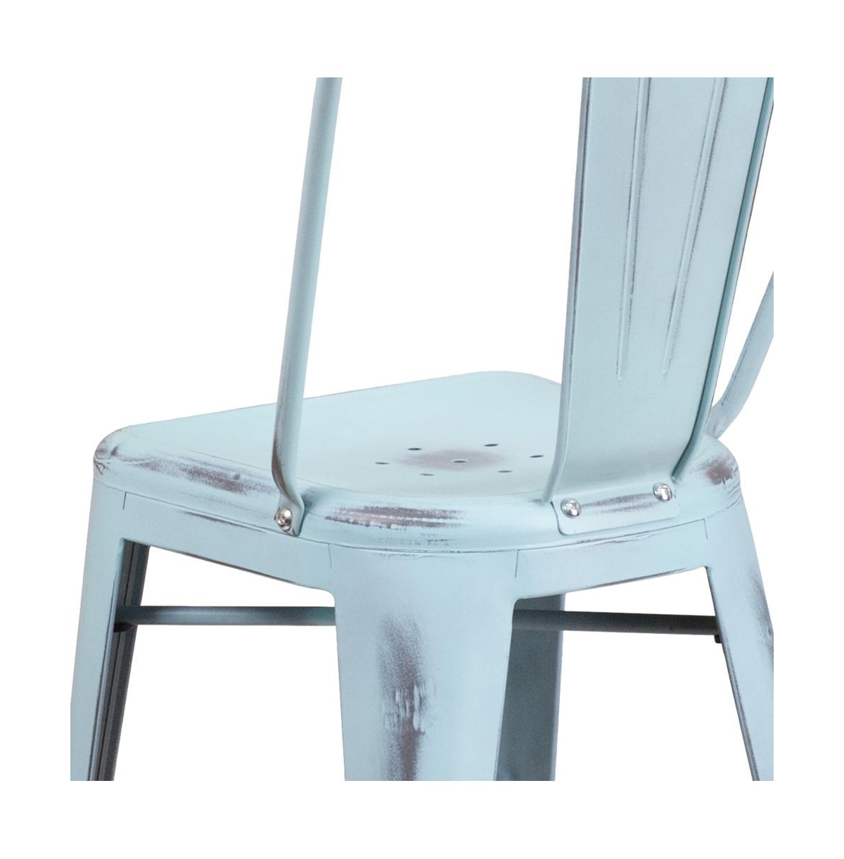 Sabine Metal Indoor-Outdoor Counter Stool With Vertical Slat Back And Integrated Footrest - Green-blue