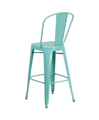 Sabine Metal Indoor-Outdoor Barstool With Vertical Slat Back And Integrated Footrest