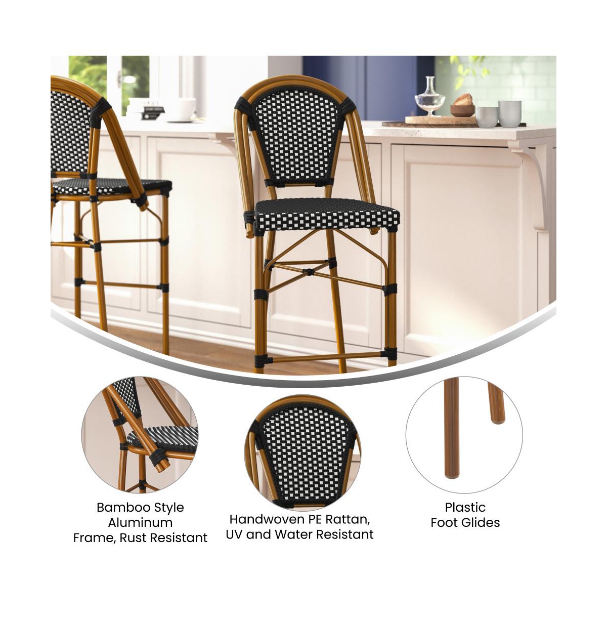 Sacha Set Of Two Stacking Bistro Bar Stools With Pe Seats And Backs Metal Frames For Indoor/Outdoor Use