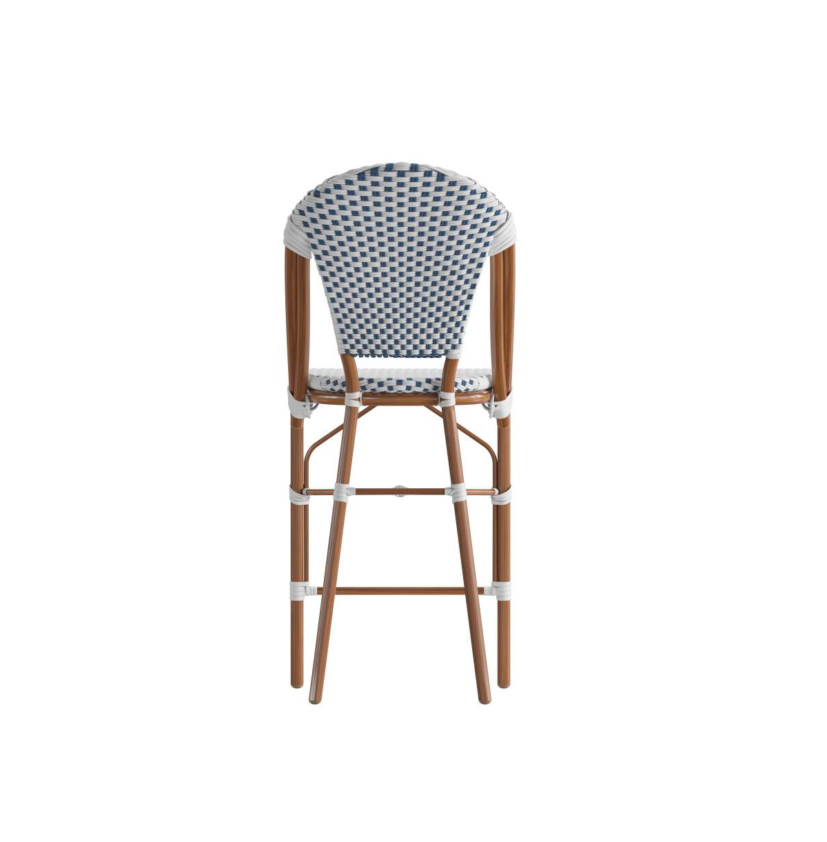 Merrick Lane Celia Set Of Two Indoor/Outdoor Stacking Bistro Counter Stools With White And Gray Patterned Seats And Backs & Bamboo Finished Metal Fram