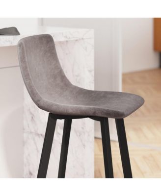 Oretha Set Of 2 Modern Upholstered Stools With Contoured, Low Back Bucket Seats And Iron Frames