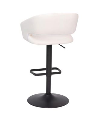 Shae Contemporary Upholstered Adjustable Height Barstool With Rounded, Cutout Mid-Back And Pedestal Base