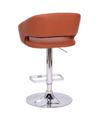 Shae Contemporary Upholstered Adjustable Height Barstool With Rounded, Cutout Mid-Back And Pedestal Base
