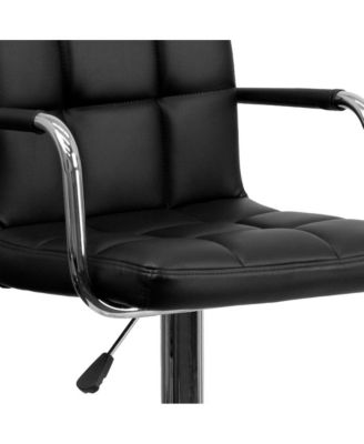 Contemporary Quilted Vinyl Adjustable Height Barstool With Arms