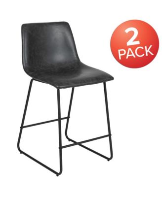 24 Inch Faux Counter Height Bucket Seat Stools, Set Of 2
