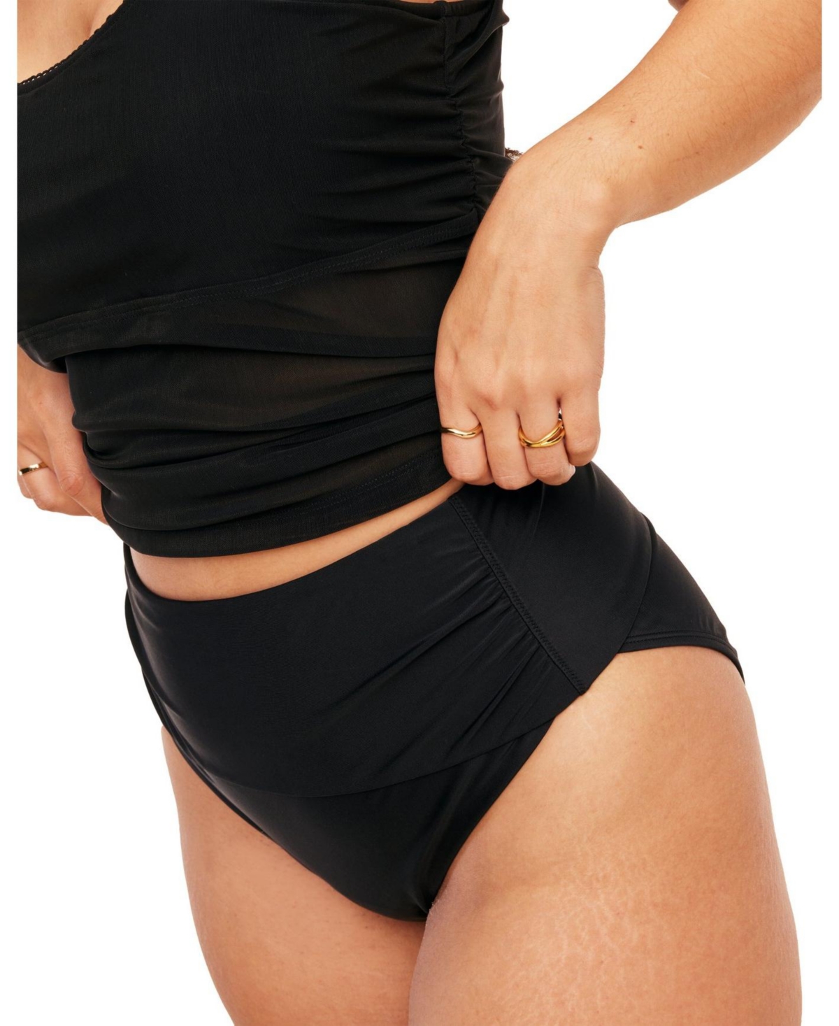 Marseille Women's Plus-Size Swimwear High Waist Bikini Panty - Black
