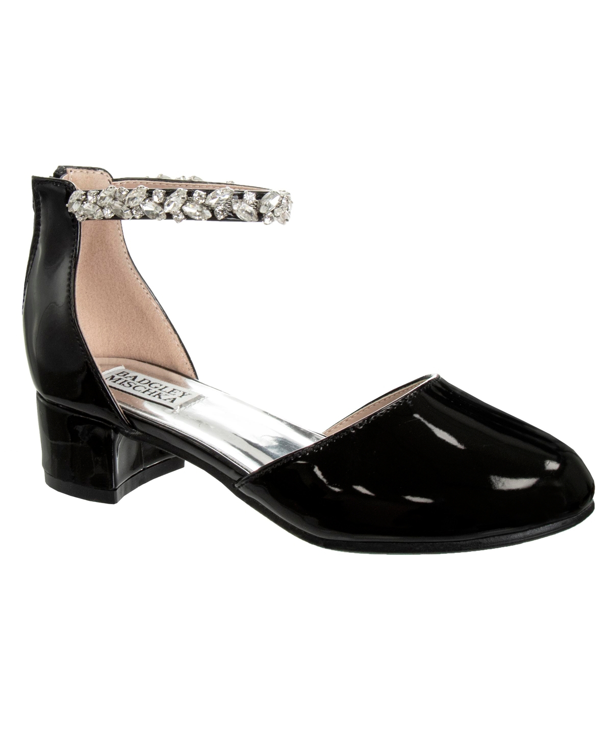 Shop Badgley Mischka Little And Big Girls Glittery Dress Heel Sandals In Black Patent