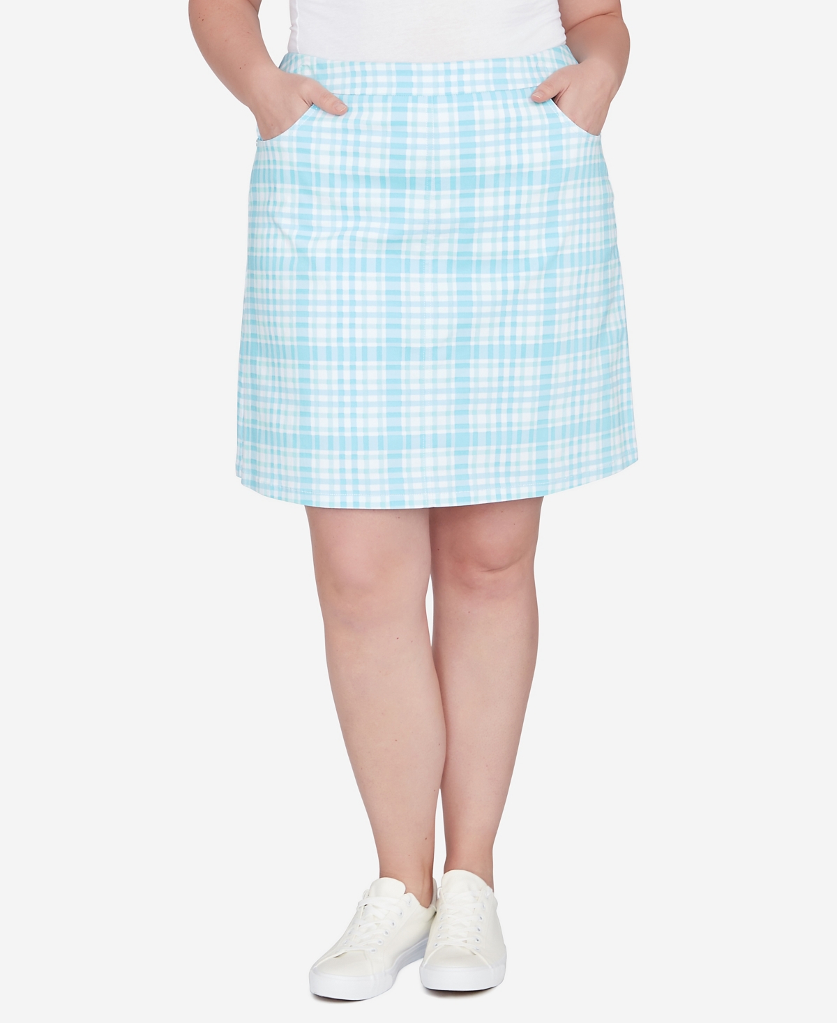 Shop Hearts Of Palm Plus Size Spring Into Action Printed Skort In Breeze Blue Multi