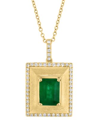EFFY&reg; Emerald (1-3/8 ct. t.w.) & Diamond (1/5 ct. t.w.) Pyramid Inspired 18" Pendant Necklace in 14k Gold