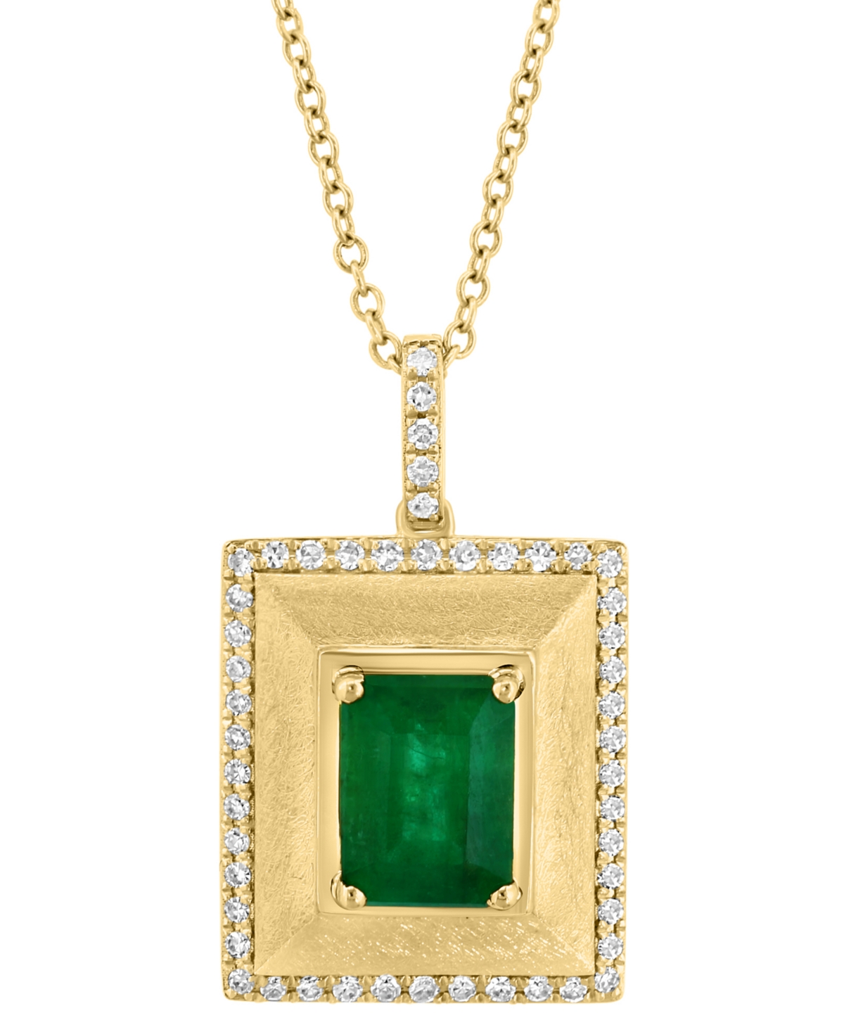 EFFY COLLECTION EFFY EMERALD (1-3/8 CT. T.W.) & DIAMOND (1/5 CT. T.W.) PYRAMID INSPIRED 18" PENDANT NECKLACE IN 14K  