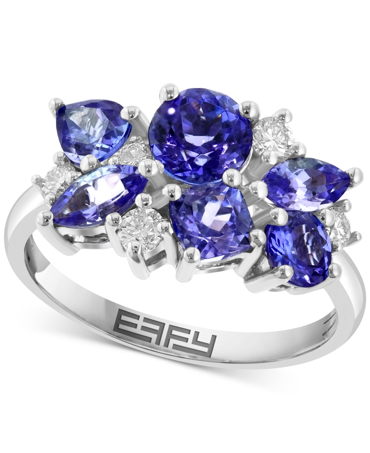 EFFY COLLECTION EFFY TANZANITE (2-1/6 CT. T.W.) & DIAMOND (1/5 CT. T.W.) MIXED CUT CLUSTER RING IN 14K WHITE GOLD 
