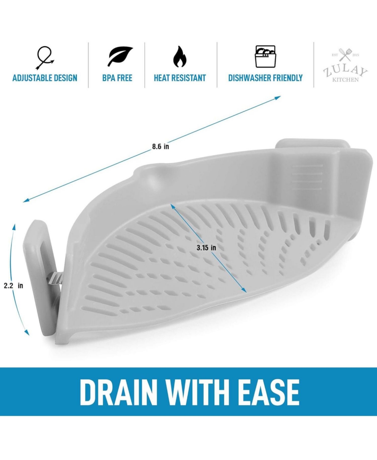 Zulay Kitchen Silicone Pot Strainer - Adjustable Snap On Strainer For Most Pots & Pans