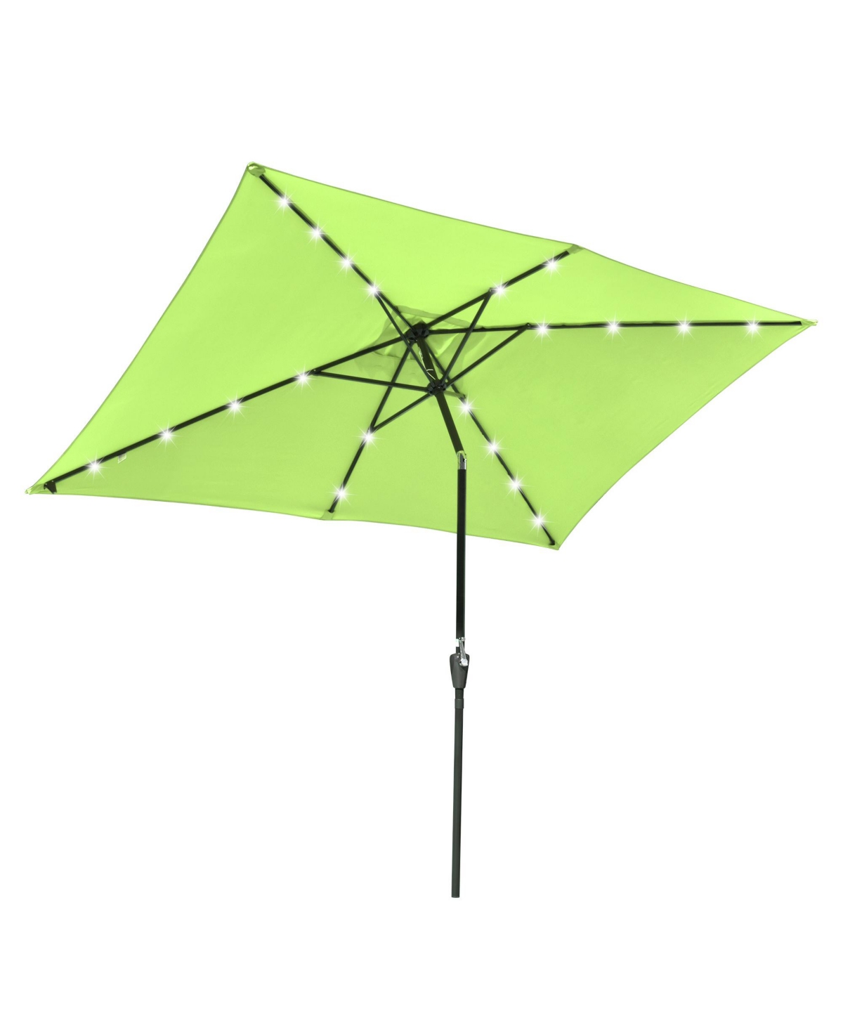 10x6' Rectangle Patio Umbrella 6 Ribs 20LEDs Solar Outdoor Tilt with Crank - Apple green