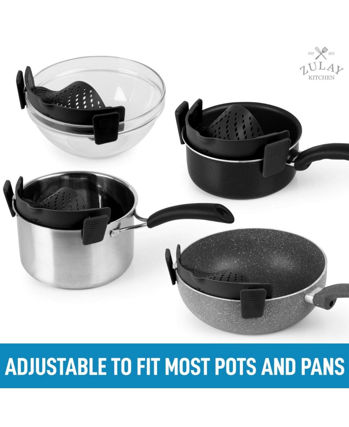 Silicone Pot Strainer - Adjustable Snap On For Most Pots & Pans