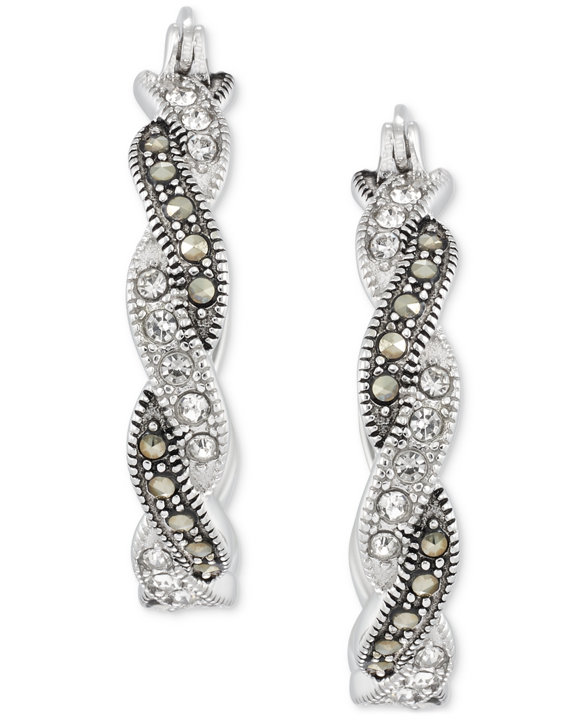Shop Macy's Marcasite (1/2 Ct. T.w.) & Crystal Small Hoop Earrings In Sterling Silver, 1"