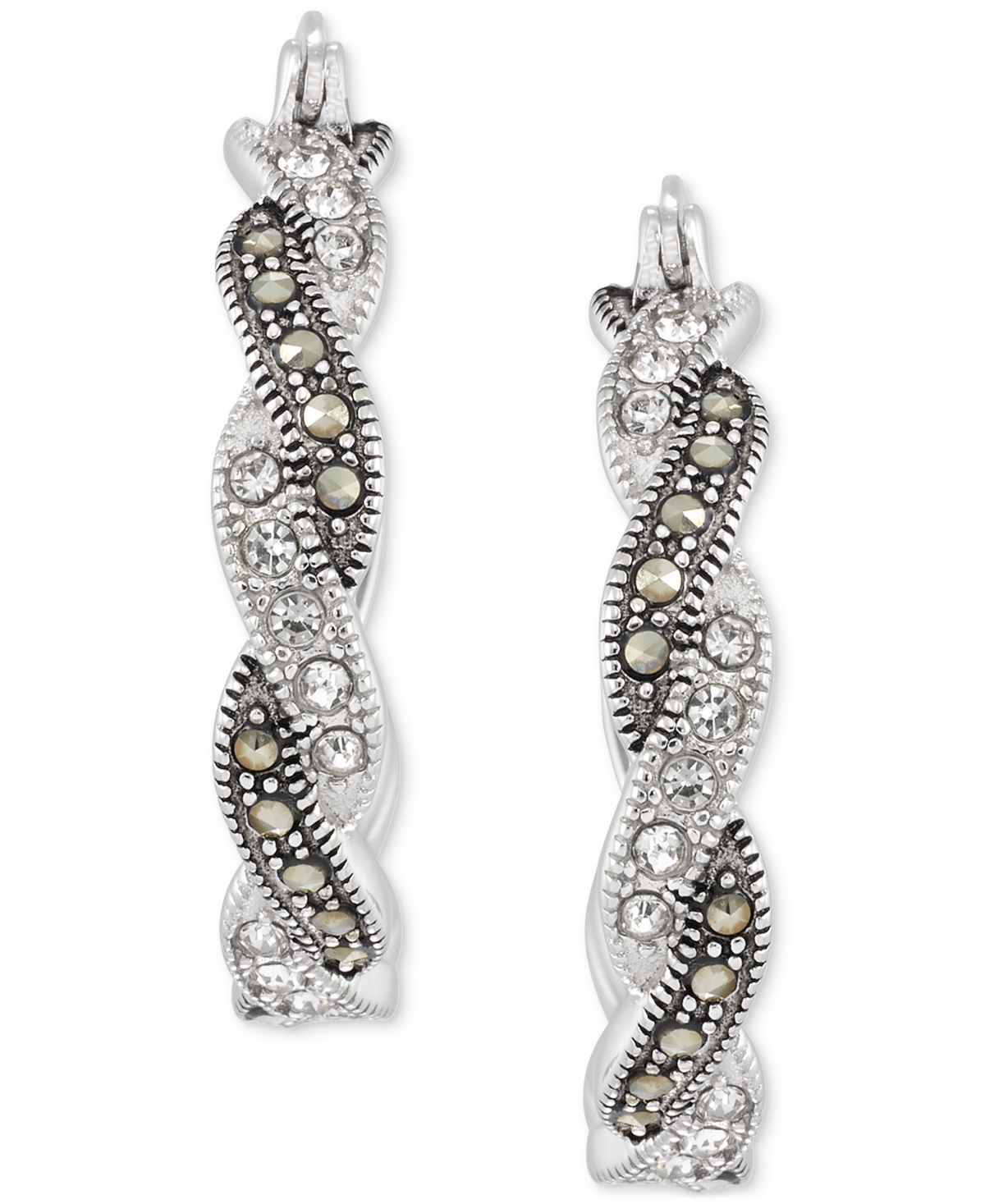 Macy's Marcasite (1/2 Ct. T.w.) & Crystal Small Hoop Earrings In Sterling Silver, 1" In Marcasite