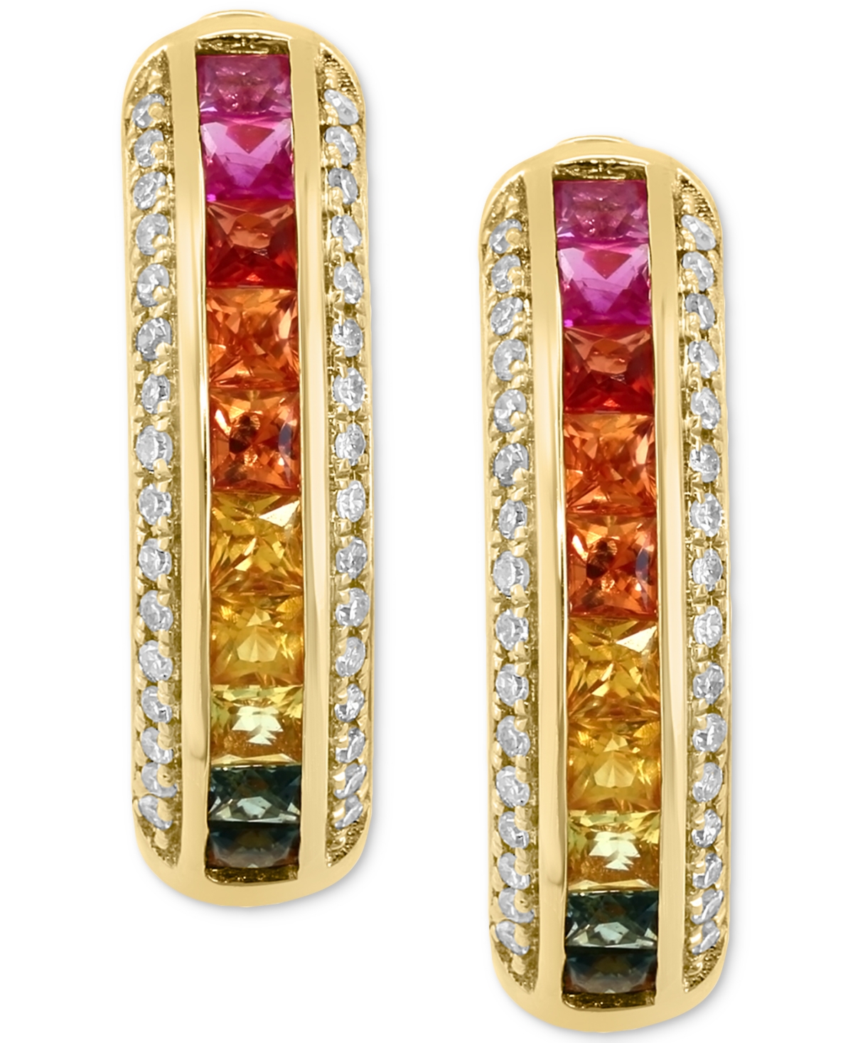 Effy Multi-Sapphire (3/4 ct. t.w.) & Diamond (1/5 ct. t.w.) Small Huggie Hoop Earrings in 14k Gold,