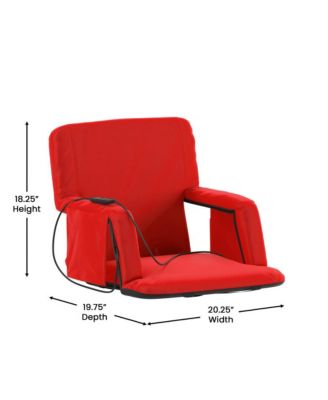 heated reclining with armrests, padded polyester, portable stadium chair with dual pockets and backpack straps.