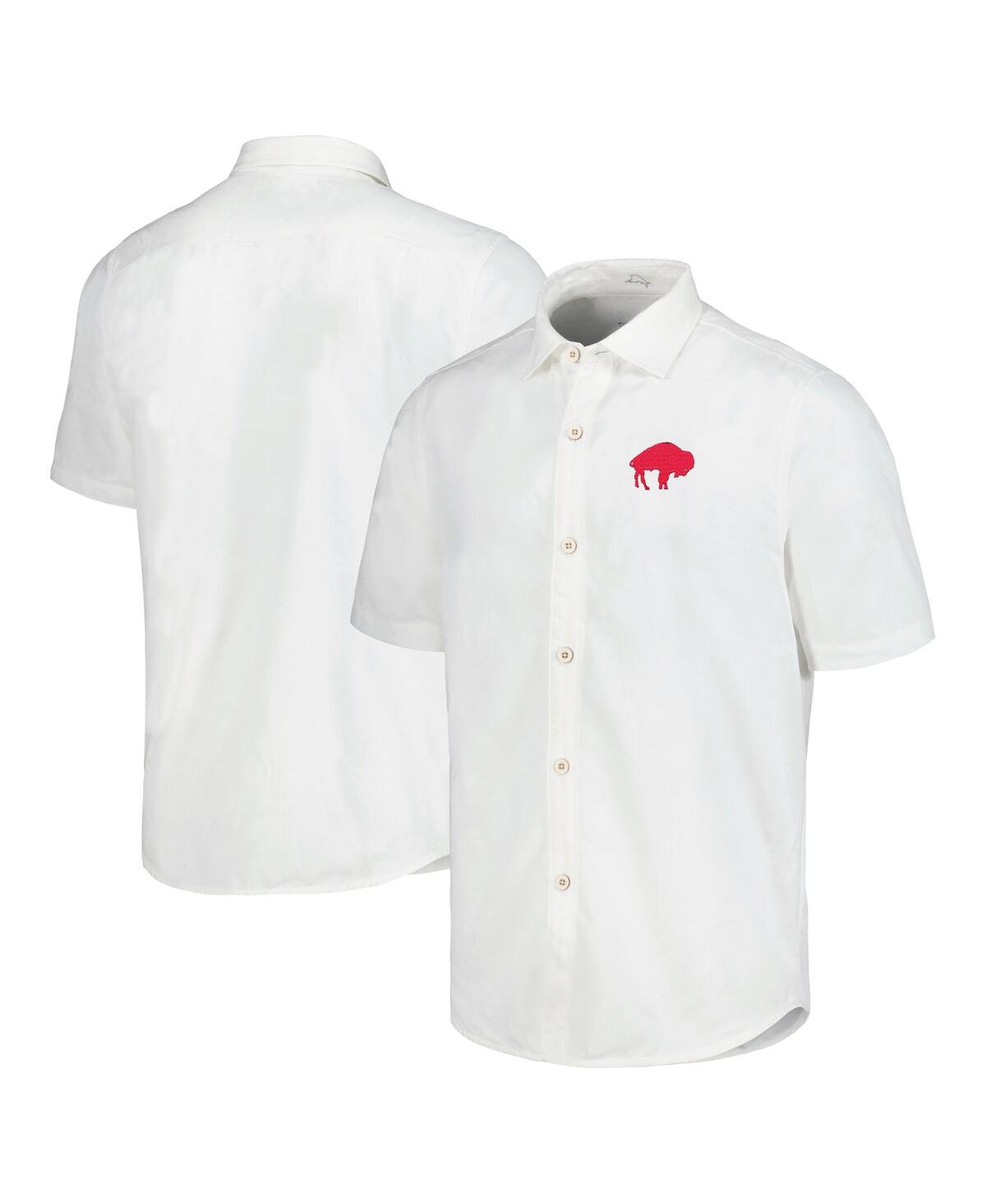 Tommy Men's Bahama White Buffalo Bills Sport Coconut Point Palm Vista IslandZone Button-Up Camp Shirt - White
