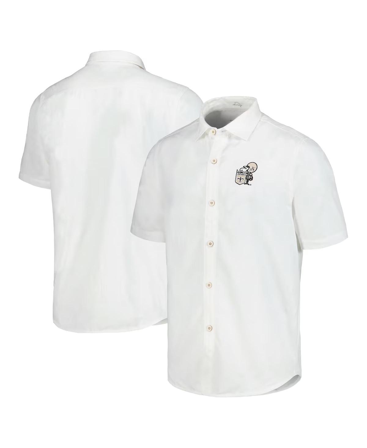 Tommy Men's Bahama White New Orleans Saints Sport Coconut Point Palm Vista IslandZone Button-Up Camp Shirt - White