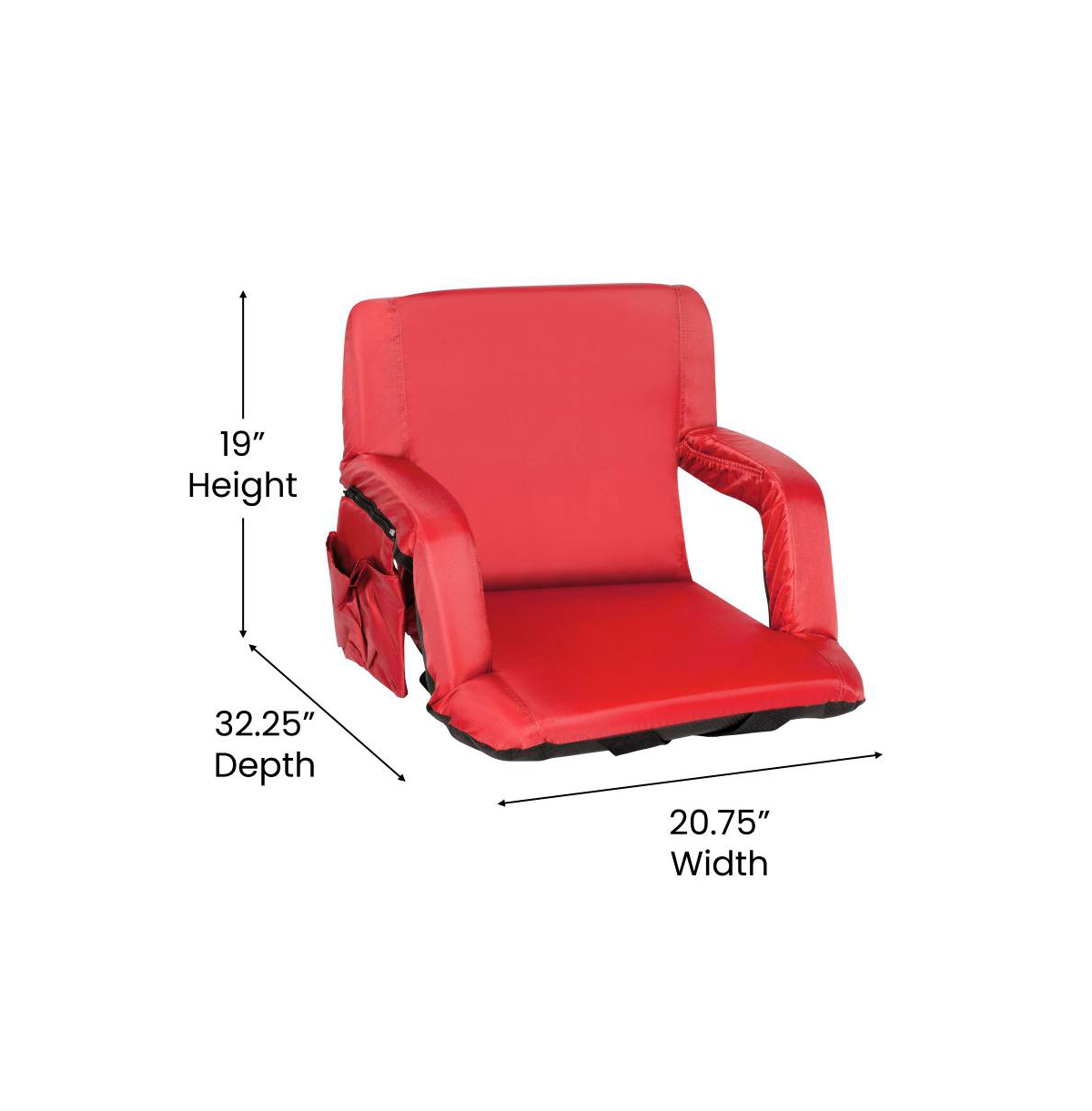 Emma+Oliver Set Of 2 Portable Stadium Chairs With Armrests, Reclining Padded Back & Seat, Lightweight Metal Frame & Backpack Straps, Storage Pockets