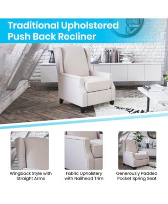 Mauro Contemporary Pushback Recliner With Accent Nail Trim-Wingback Manual Recliner