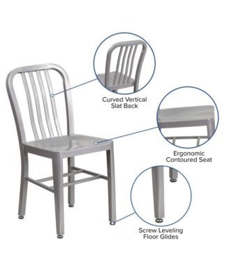 Santorini 18 Inch Galvanized Steel Indoor/Outdoor Dining Chair With Slatted Back And Powder Coated Finish
