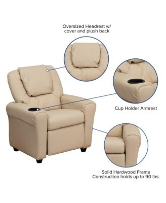 Contemporary Kids Single Wood Cup Holder, Headrest  Recliner Chair