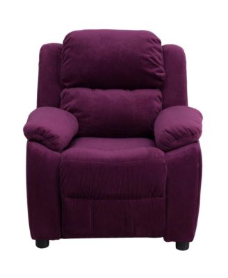 Deluxe Vinyl Padded Contemporary Kids Recliner With Storage Arms
