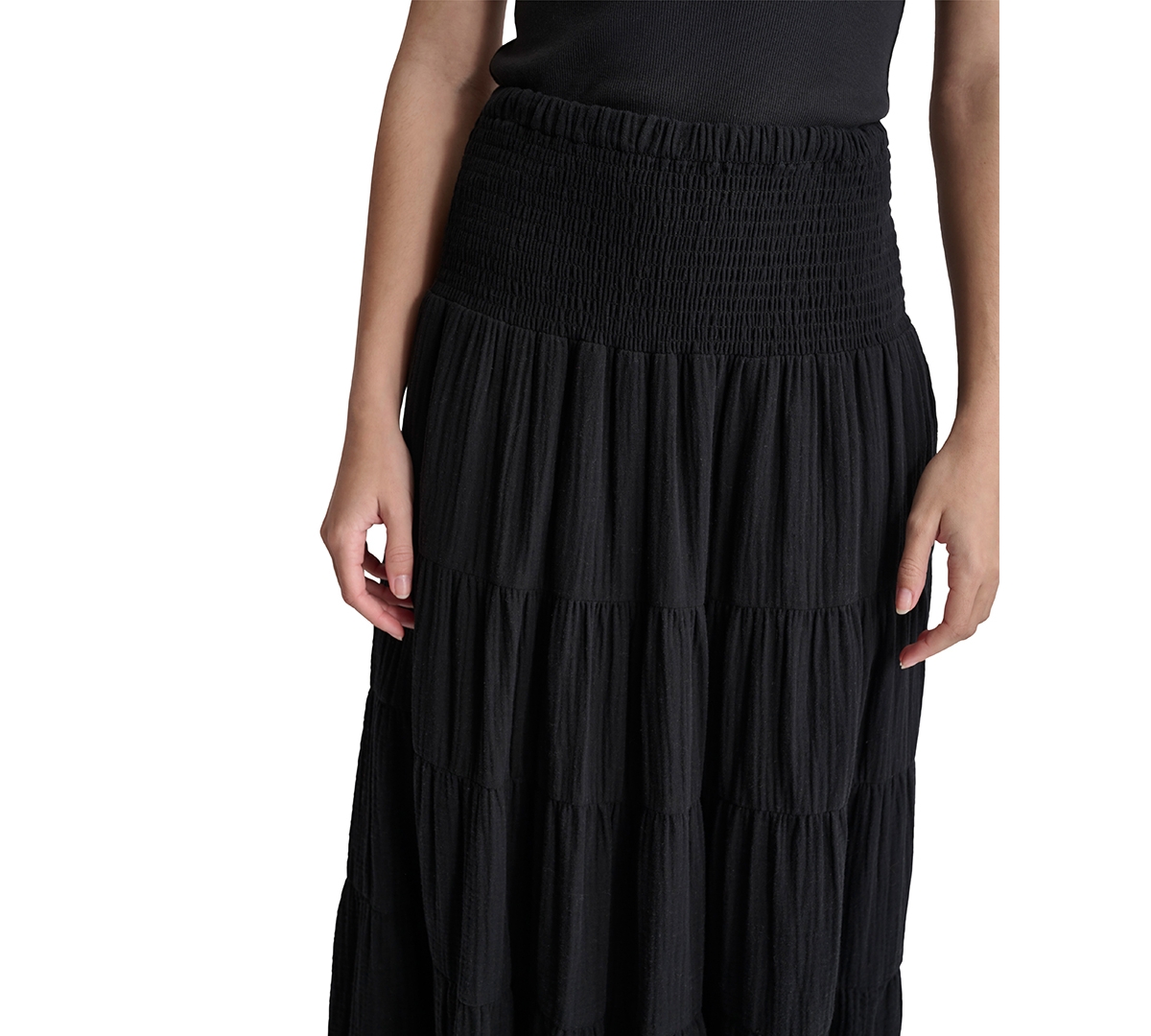 Dkny Jeans Women's Cotton Smocked-Waist Tiered Maxi Skirt
